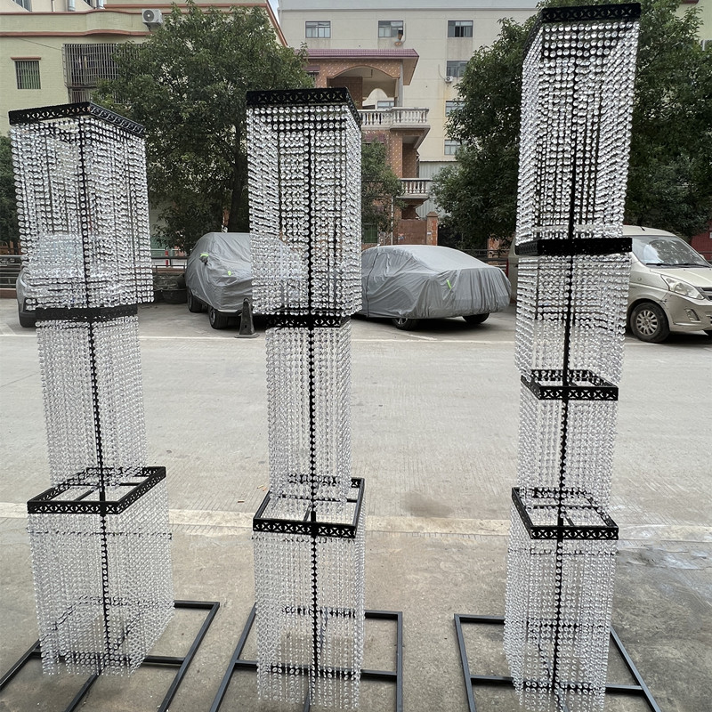 新款婚礼婚庆道具韶华水晶路引装饰珠帘背景T台方柱亚克力摆件