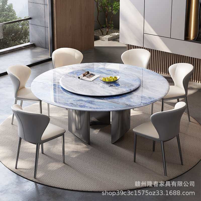 岩板餐桌圆形轻奢现代简约家用小户型意式极简风饭圆桌子高端高档