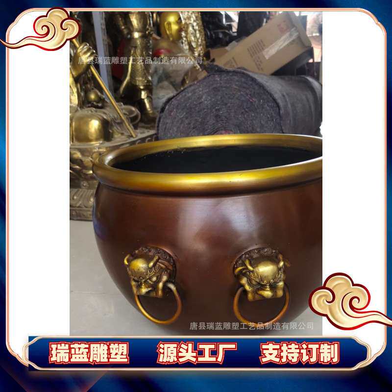 厂家现货直销纯铜鎏金大铜缸雕塑大型铜荷花缸风水摆件仿古大缸