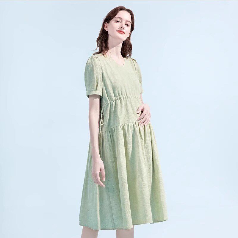 孕妇连衣裙夏季2024新款中长款小个子韩版大码短袖夏装A字裙子女