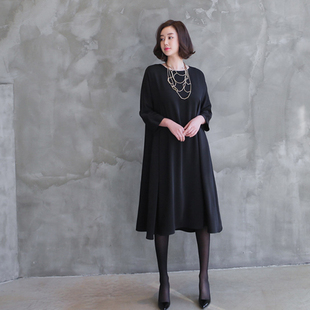 连衣裙女秋中长款微胖气质宽松遮肚显瘦洋气三四十岁穿的高端裙子
