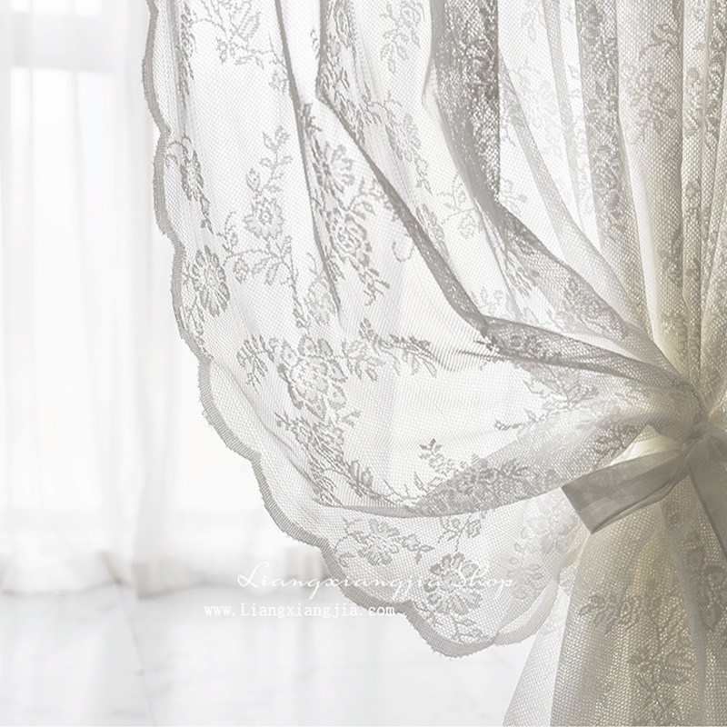 美式北欧法式蕾丝窗纱经编提花阳台纱帘门帘玫瑰花园窗纱成品