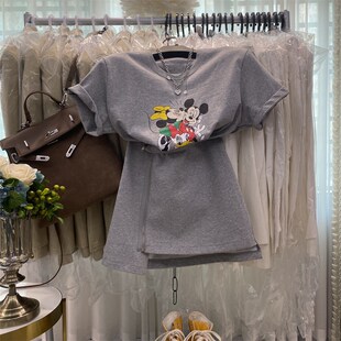 T恤 气质显瘦卡通印花短袖 高腰显瘦半身裙两件套 2025春夏新款 韩版
