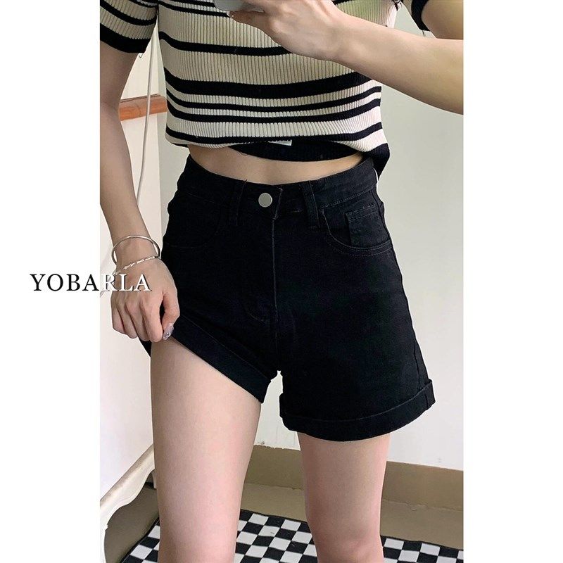 梨型身材黑色弹力牛仔短裤女夏薄款大码胖mm遮肉显瘦高腰a字热裤,女装/女士精品,牛仔裤,淘宝优惠券,粉丝福利购,淘宝优惠卷