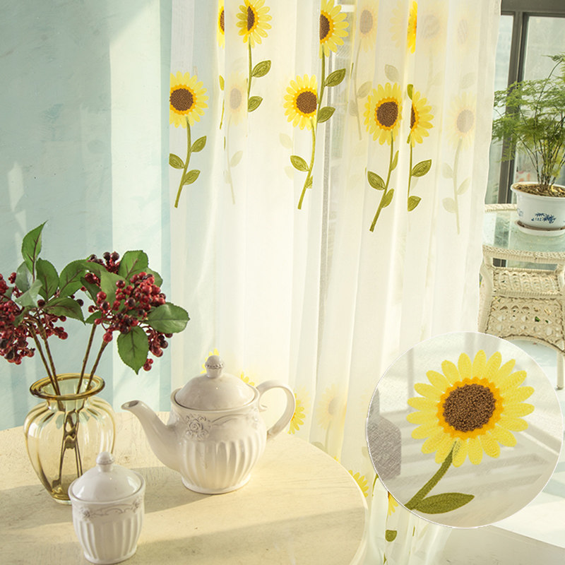 高档小清新棉麻绣花窗纱窗帘布料 韩式田园定制客厅阳台亚麻纱帘