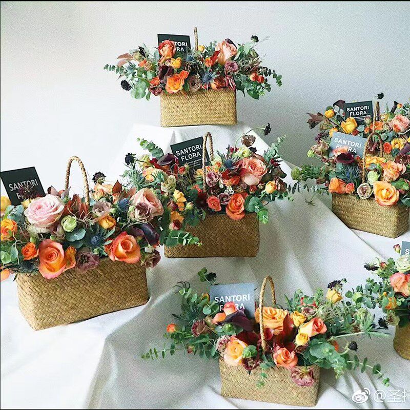 北欧海草编制花篮手提小篮子草编插花家用收纳筐伴手礼礼品篮子