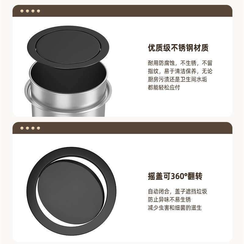 厨房台面挂式垃圾桶不锈钢盖子单买洗手间隐藏式卫生桶圆形挂桶
