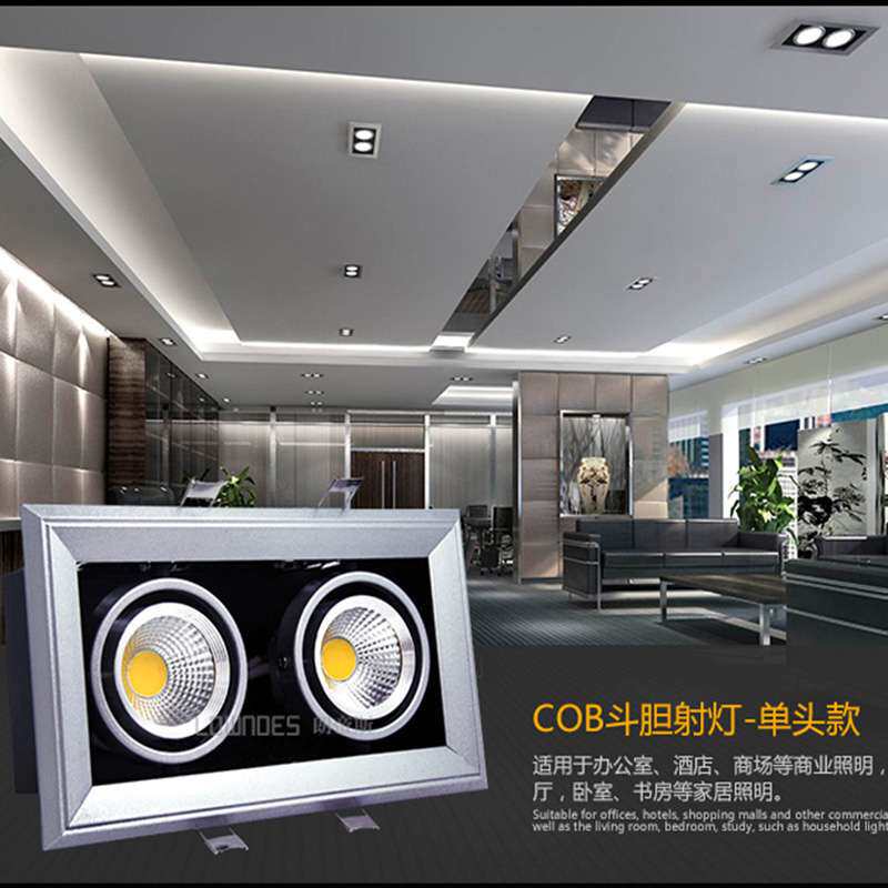 led斗胆灯单头方形格栅射灯商用过道吊顶双头筒灯嵌入式cob豆胆灯
