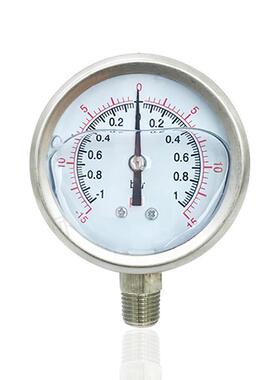 供充油耐震压力真空表不锈钢压力表全钢压力表YNZ-60BF -1~0~1bar
