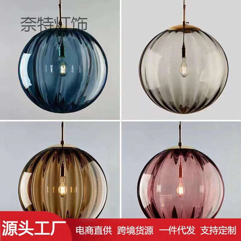 北欧创意床头吊灯简约餐厅客厅沙发旁设计师吧台内条纹玻璃小吊灯