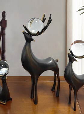 纯铜鹿摆件现代轻奢客厅电视柜酒柜水晶球鹿招财装饰品乔迁送礼品