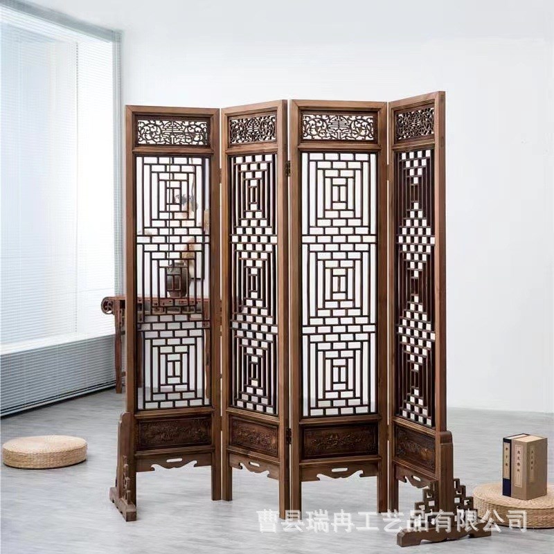 古典雕刻镂空木质屏风中式客厅家居玄关隔断办公室仿古折叠屏风