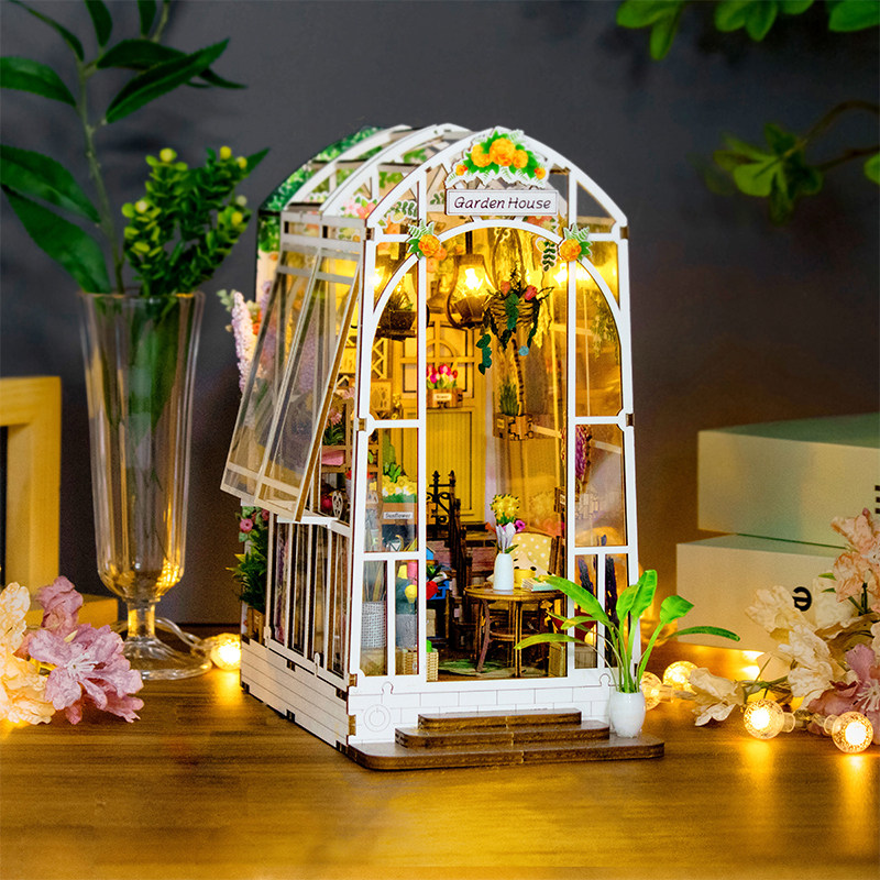 diy小屋阳光花园房子立体拼装书立建筑模型玩具创意生日礼物女友