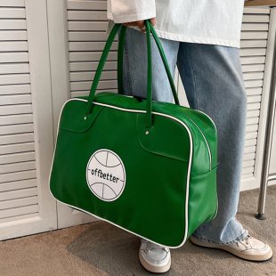 手提旅行包女高级感皮质PU轻便衣服收纳袋网红健身包大容量单肩包