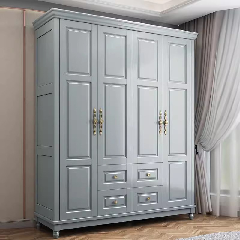 美式衣柜实木家用3门4门5门深色四门大衣橱卧室平开门储物柜白色