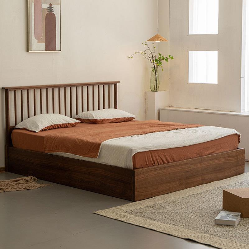 北欧全实木黑胡桃木高箱储物床主卧落地箱体床简约日式极简气压床