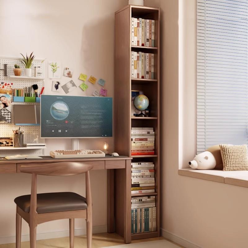 实木书柜家用落地超窄书架简易夹缝收纳置物柜小户型租房格子柜子