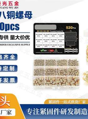 跨境热销520pcs螺纹铜镶件土八铜螺母套装滚花注塑铜螺母M2M3M4M5