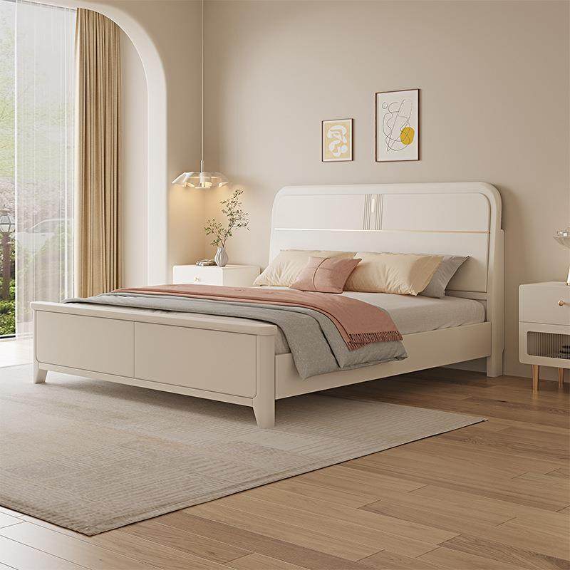 北欧实木床现代简约奶油风白色1米8双人床小户型主卧婚床储物大床
