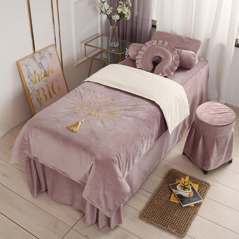 2024新款丽丝绒美 容床罩套件-荷花刺绣四件套