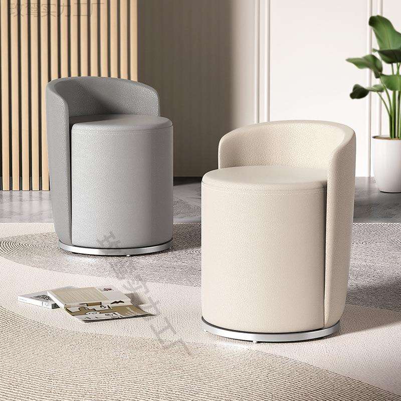 化妆凳轻奢感家用凳子靠背女生卧室梳妆台椅子圆凳旋转美甲椅