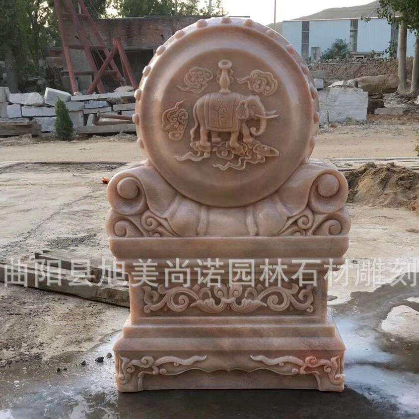 晚霞红仿古做旧门墩大批量现货 庭院门口石墩门档石雕装饰摆件