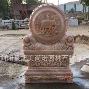 晚霞红仿古做旧门墩大批量现货 庭院门口石墩门档石雕装饰摆件