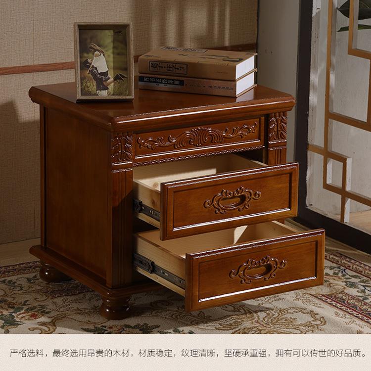 实木床头柜 中式仿古卧室雕花角柜白色橡木床边柜储物柜 厂家