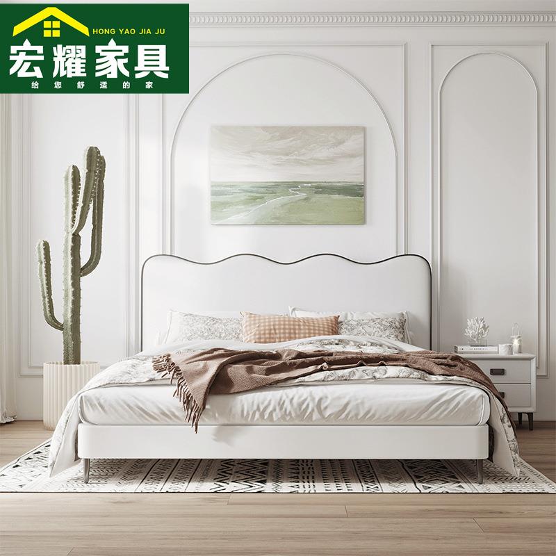 意式极简皮艺床双人床主卧床网红轻奢现代简约婚床奶油风科技布床