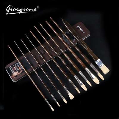 乔尔乔内 跨境水彩笔11支长条铁盒水粉尼龙毛画笔套装厂家