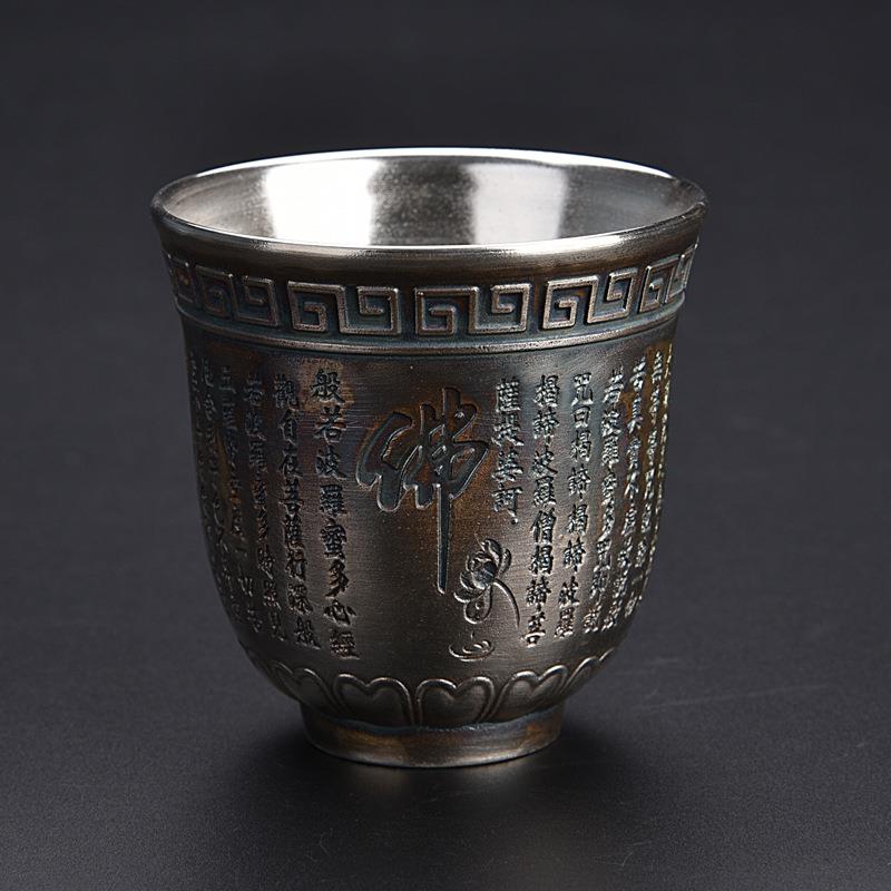 陶瓷仿古做旧七彩鎏银德化白瓷心经杯主人单杯禅意陶瓷茶杯品茗杯