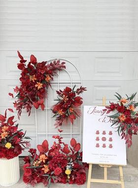 婚庆花订婚假花婚礼布置红色地排花舞台kt版迎宾牌区装饰挂花