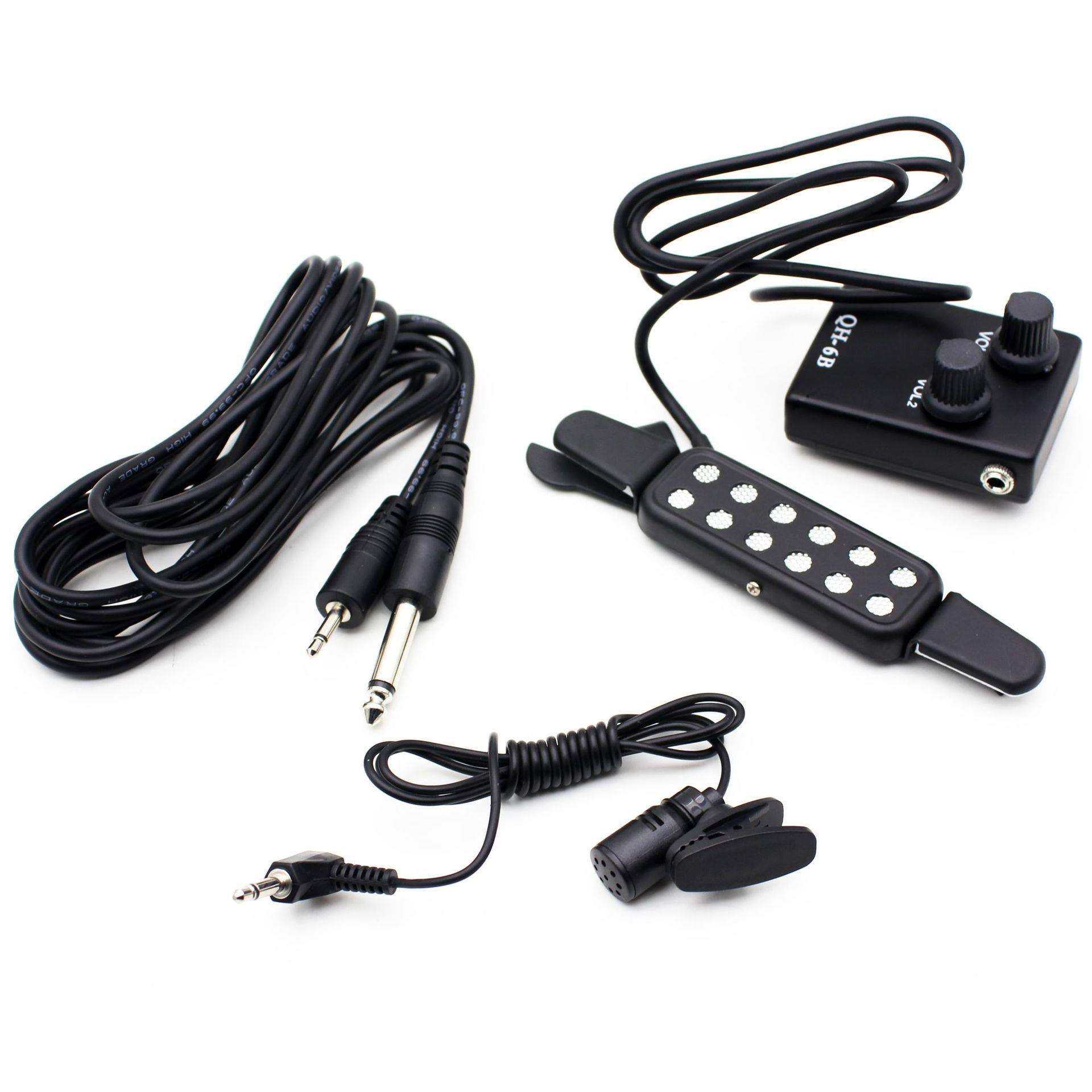 QH-6B民谣木吉他拾音器便携免开孔拾音器带话筒麦克风拾音器