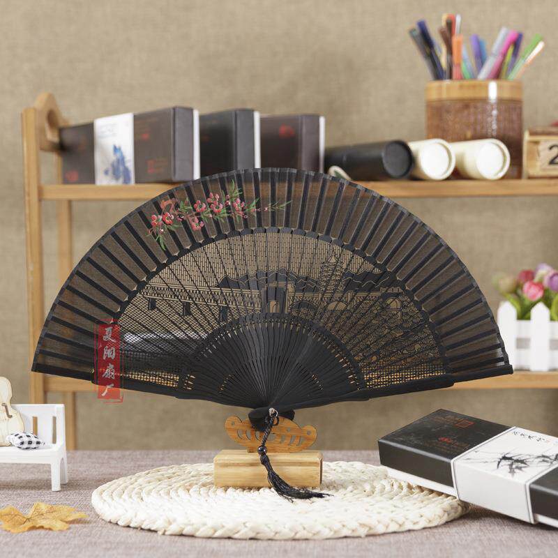 安吉夏阳扇厂制作全竹雕刻扇 岳阳楼折扇花色多选现货