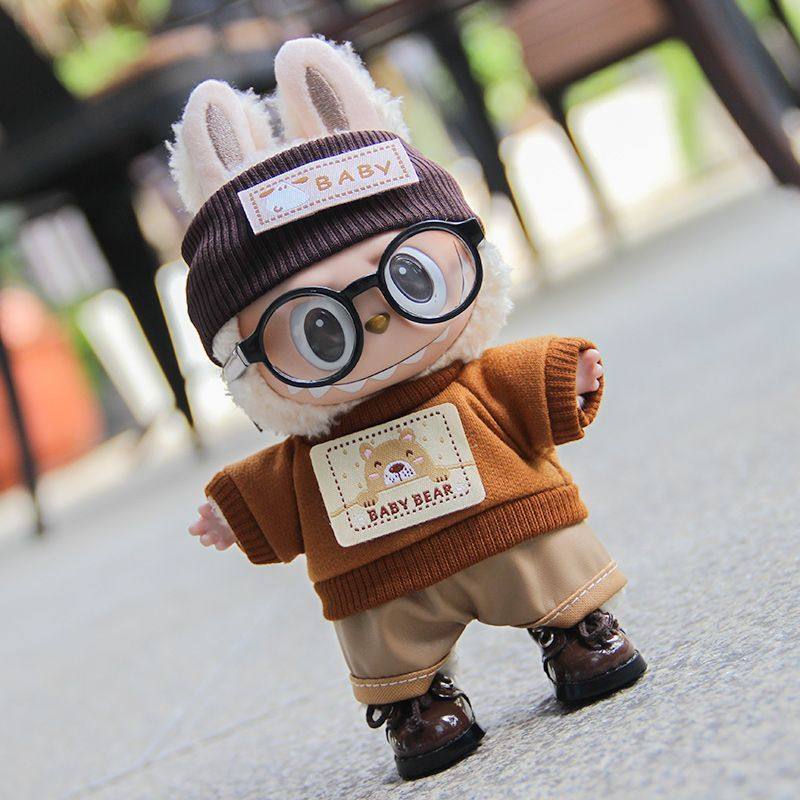 labubu娃衣一二三代通用17cm拉bubu渔夫帽背带裤换装潮玩公仔衣服