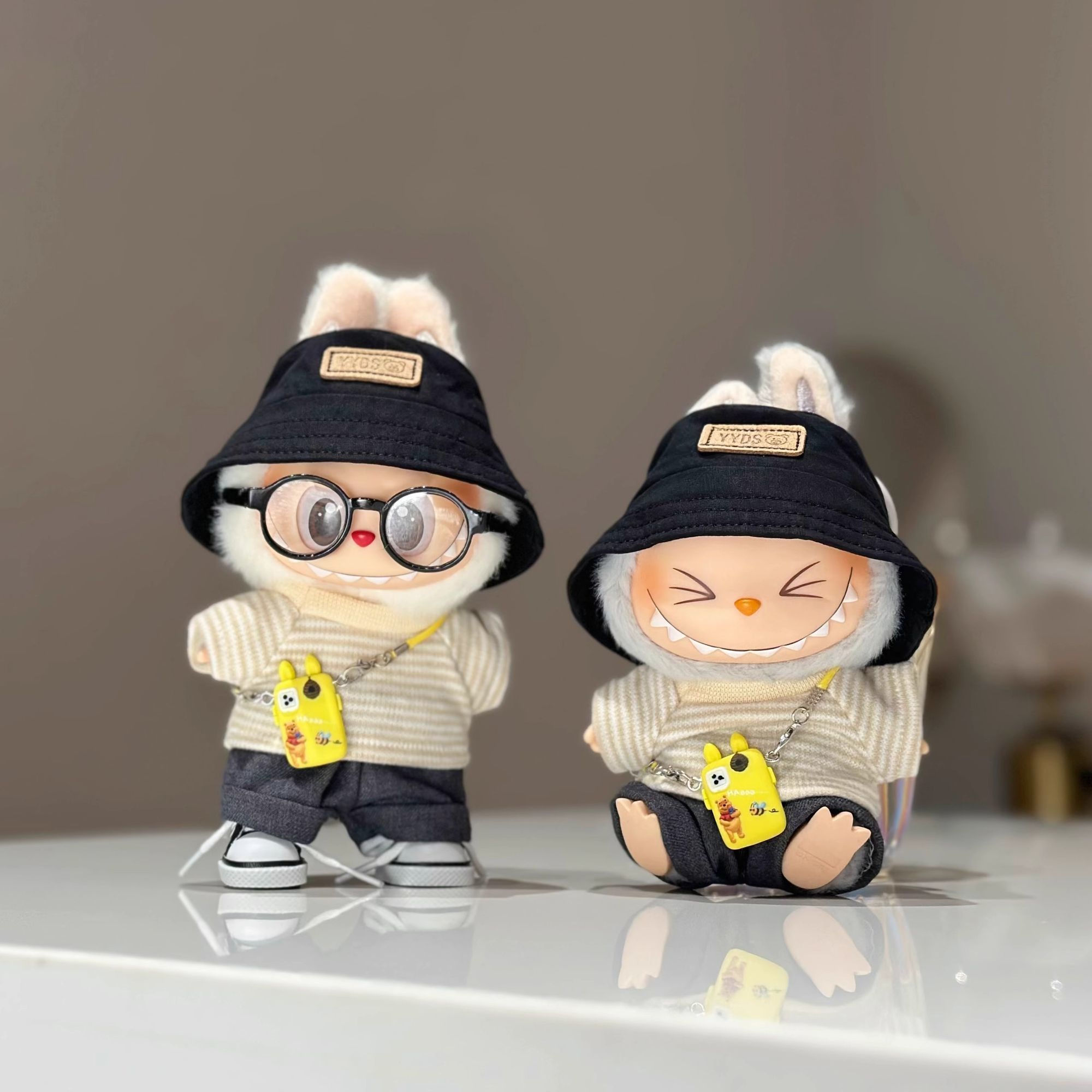 labubu娃衣新品17cm厘米拉布布一二三代挂件公仔衣服帽子套装