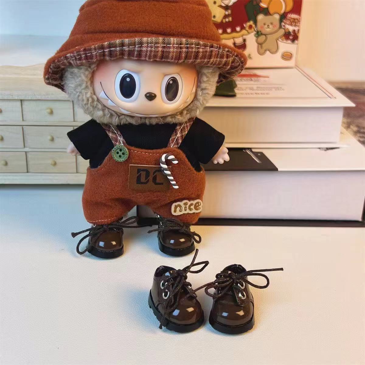 娃鞋拉布布17厘米皮鞋10cm娃子labubu公仔系鞋带可站立