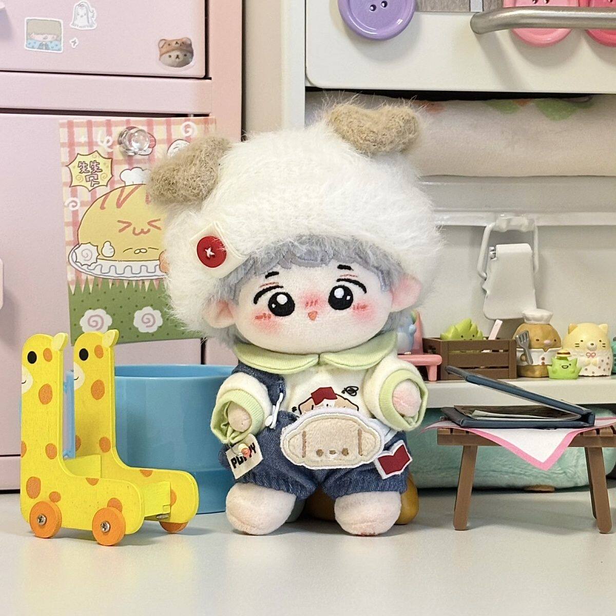 10cm海星体娃衣套装可爱着替正常体玩偶学院风背带裤毛绒帽