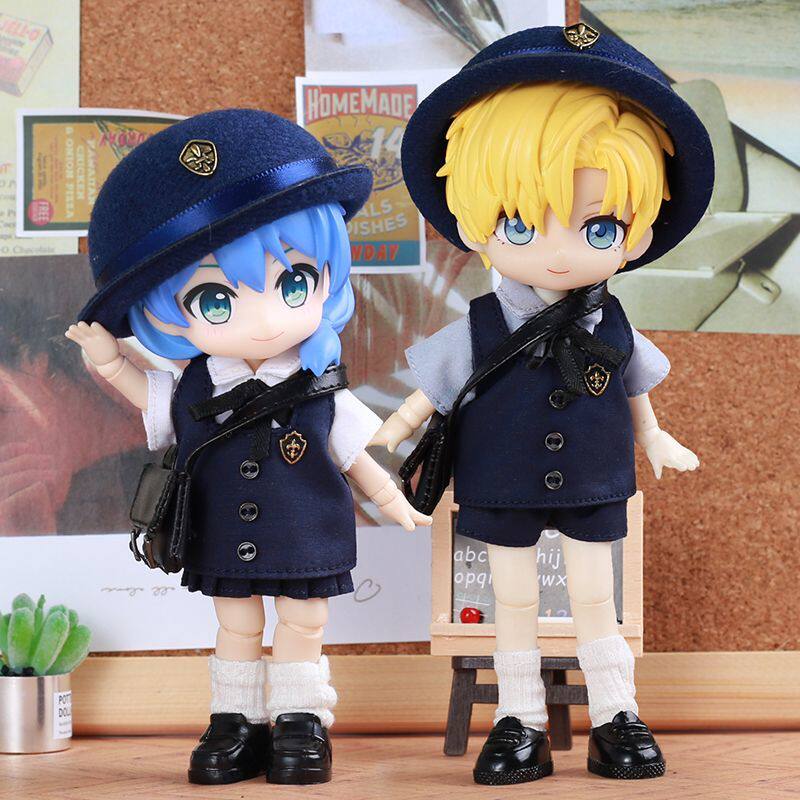 送鞋ob11娃衣可爱日式幼稚园 学院风娃服装制服套装情侣款12分BJD