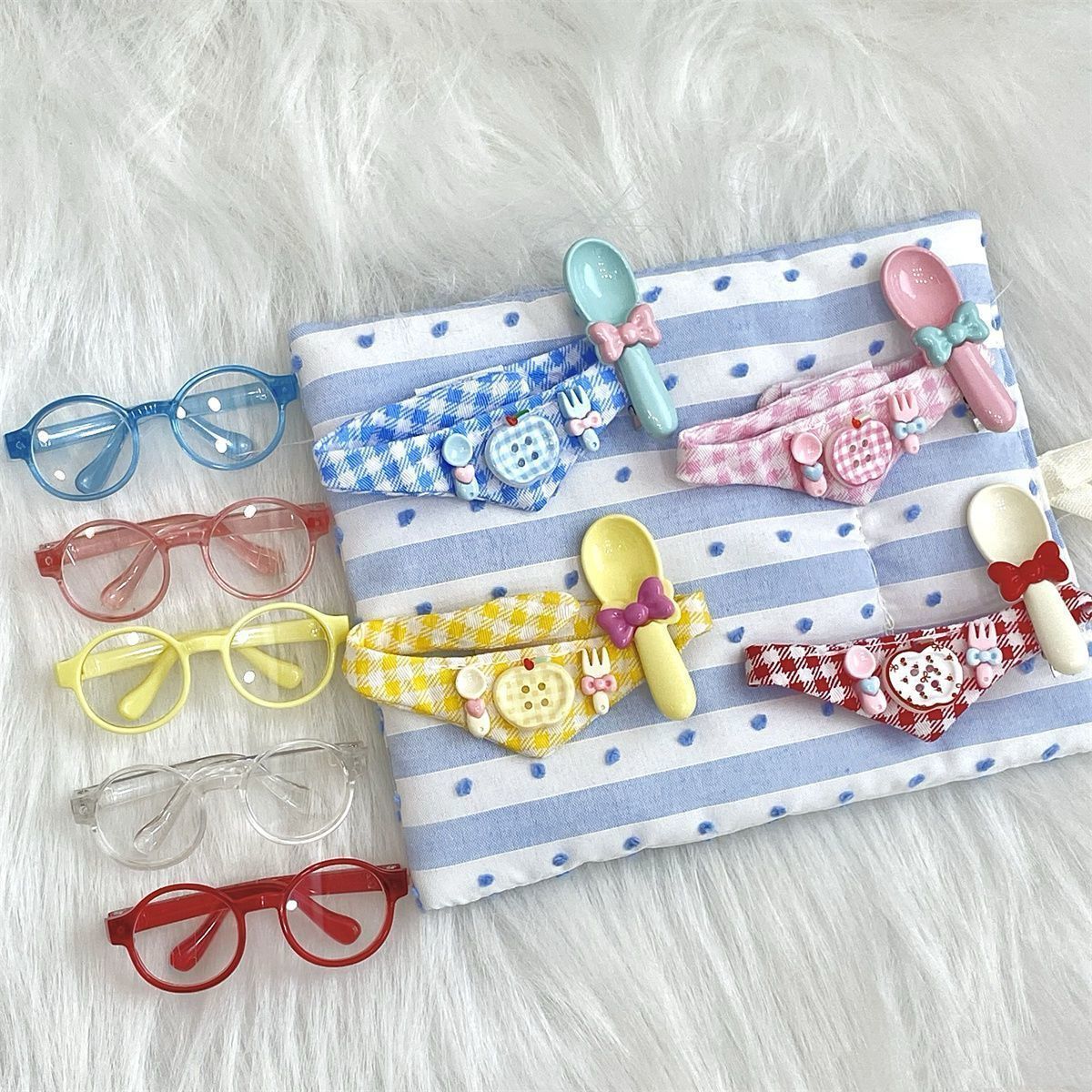 自嘲熊娃衣眼镜可爱棉花13cm娃娃配件苹果套装围兜10cm高颜值