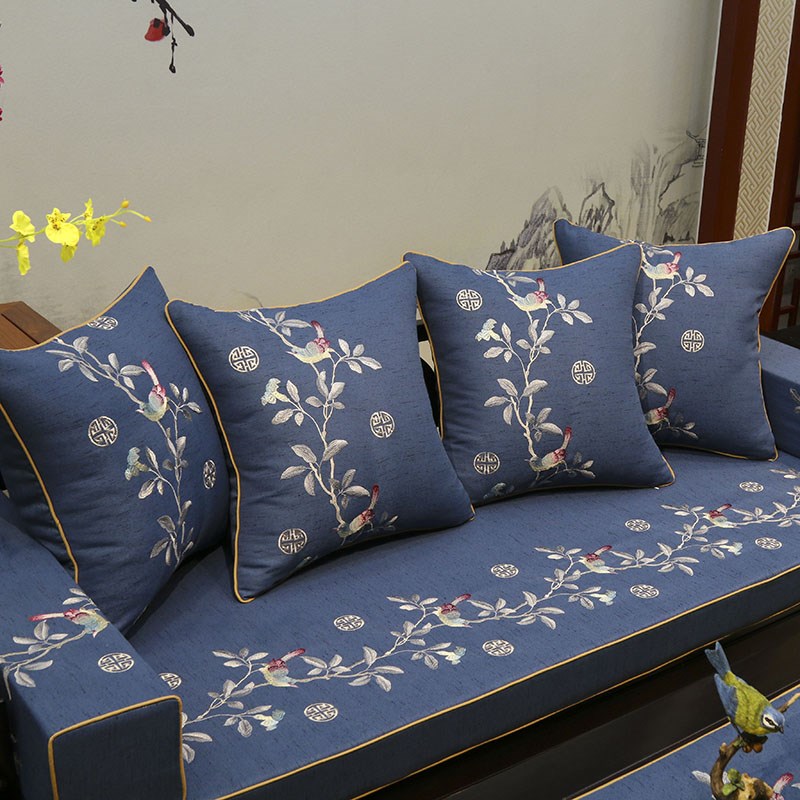 新中式花鸟红木沙发垫圈椅垫绣B花太师椅罗汉床坐垫靠垫抱枕定做