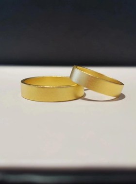 古法金包银戒指女四方平底指环情侣磨砂哑光素圈男生X日礼物送女