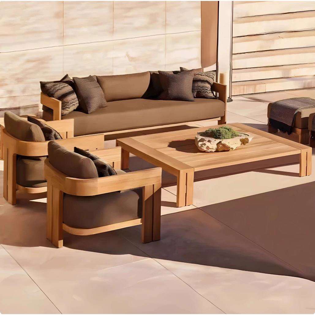 户外休闲别墅庭院花园实木家具室外露台防水防晒柚木沙发茶几组合