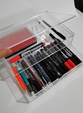 鹤成HECHENG亚克力收纳学生笔收纳可叠放亚克力掀盖二层式抽屉/大