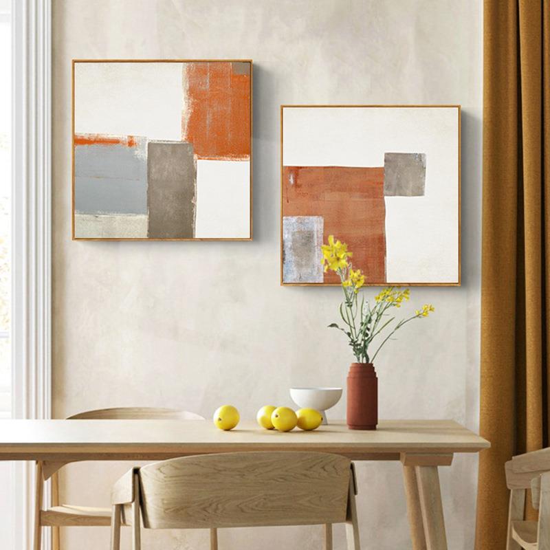 静谧空间现代简约橙色块餐厅装饰画极简油画抽象挂画方形床头壁画