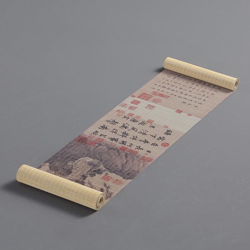 竹编茶席防水竹席茶帘中式国风印花禅意桌旗餐具隔热杯垫茶道配件