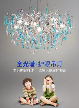 蓝色轻奢水晶吊灯北欧大气客厅灯别墅简约创意感吊灯led超亮