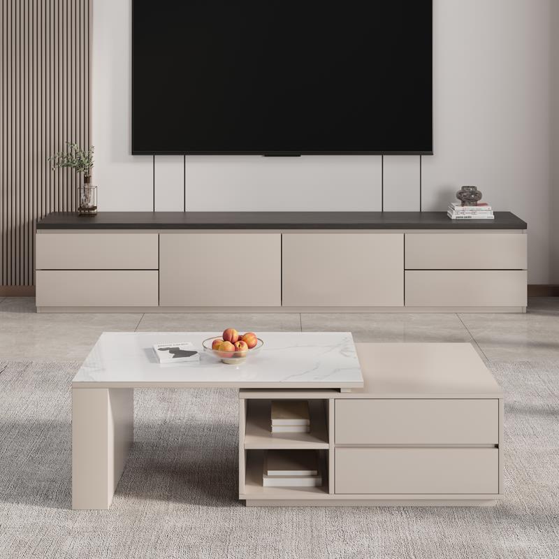 茶几电视柜组合全实木高款落地客厅现代简约小户型轻奢岩板电视柜