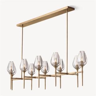 现代轻奢长形全铜岛台餐厅水晶吊灯 美式 rh跨境北美TULIP ROUND灯