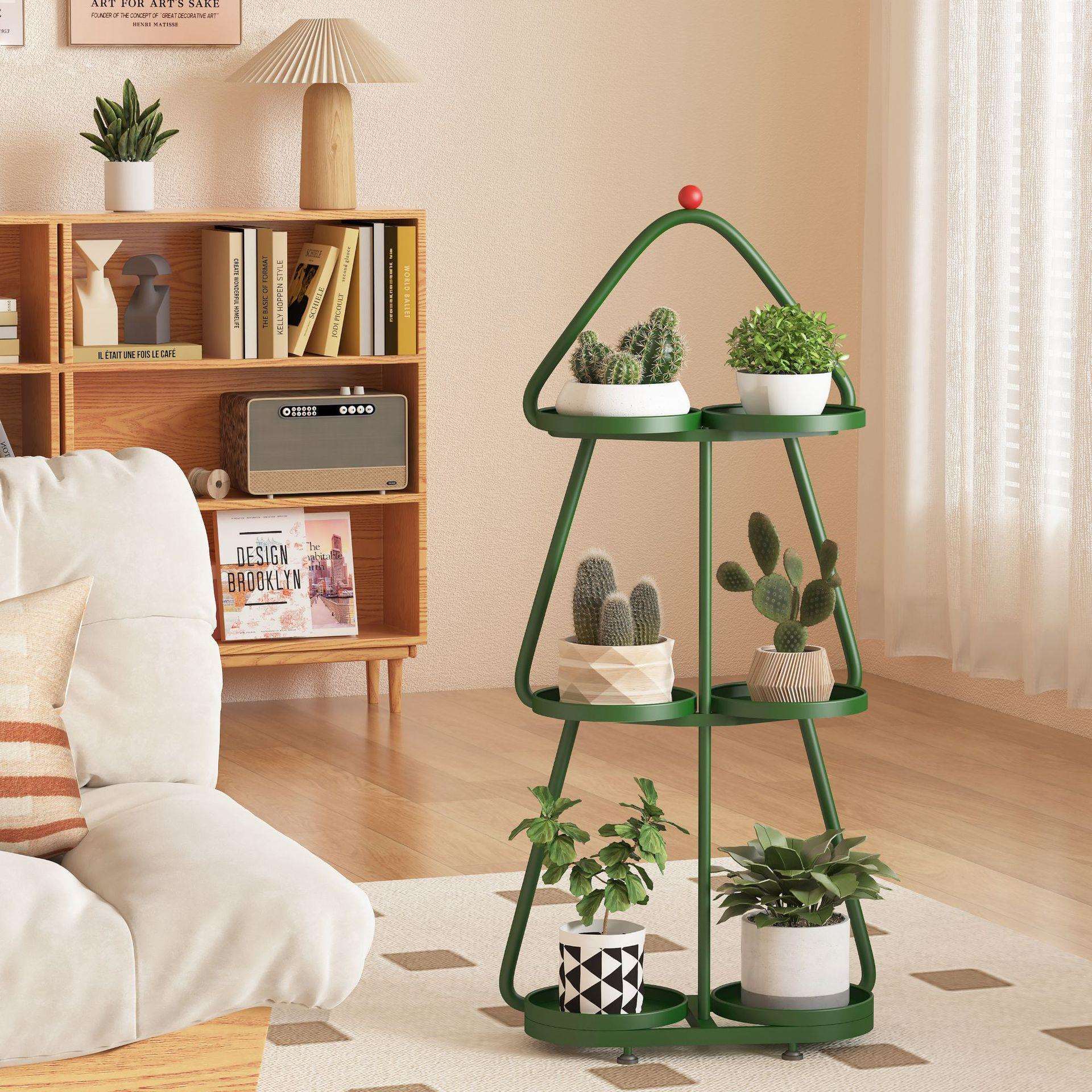 圣诞双盘架置物架阳台客厅落地式新款多层可移动多肉铁艺花盆花架